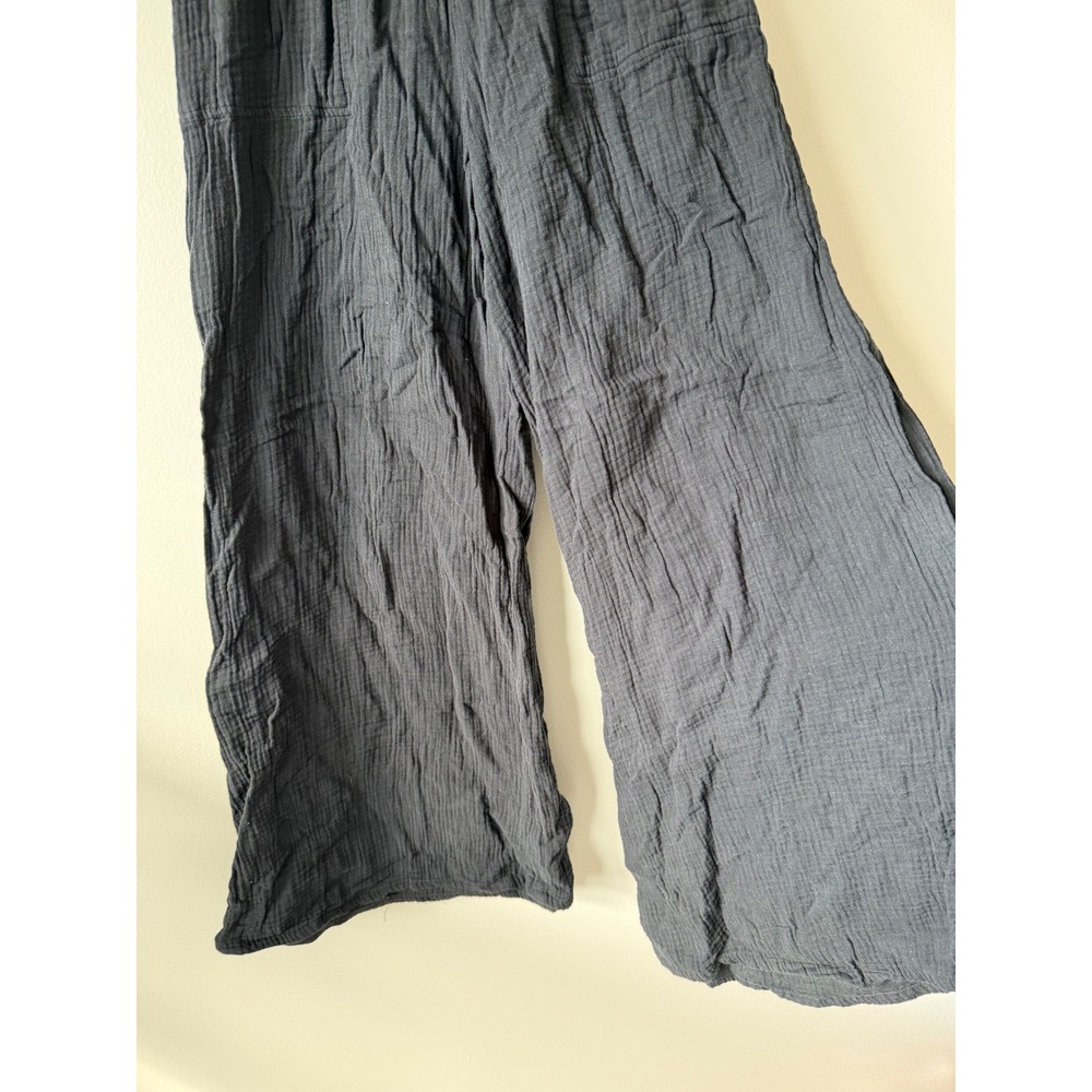 Aerie Black 100% Cotton Wide Leg Pants High Waisted Flowy Beach Lounge Large - Picture 2 of 8